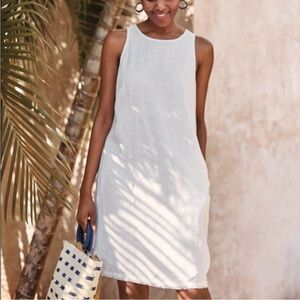 Garnet Hill Ivory Sleeveless Linen Shift Dress